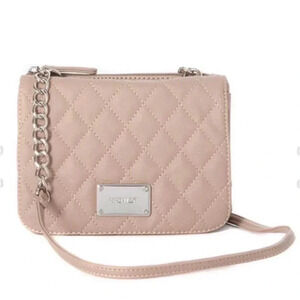 Grey Nine West Crossbody Bag Purse Quilted Front Small Square Purse Chain Strap